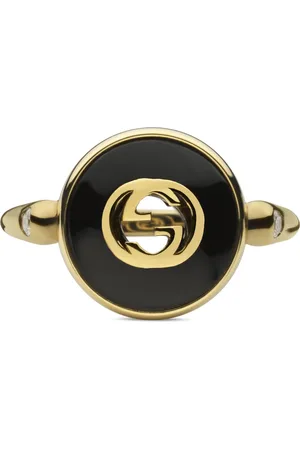 Gucci Accessoarer, Dam, 50 MM, Sammanlänkad ring i gult guld, onyx och diamant