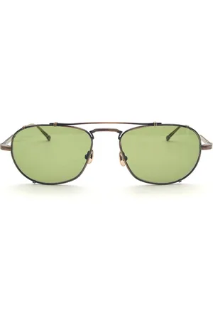 MATSUDA Accessoarer, Dam, ONE Size, Vintage-inspirerade navigatorglasögon i antikguld/salviagrön