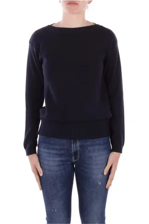 Max Mara Stickade tröjor & koftor, Dam, L, Bomull, Blå Logo Front Sweater