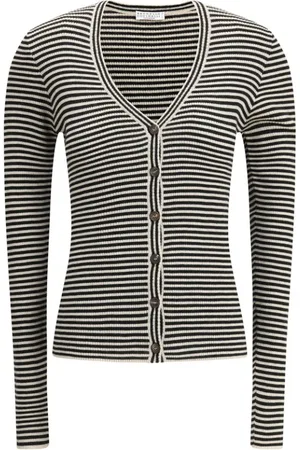 Brunello Cucinelli Stickade tröjor & koftor, Dam, M, Randig V-ringad Kofta