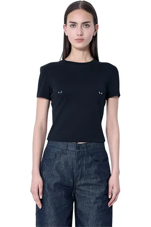 MUGLER Topp, Dam, XS, Bomull, Silver-tone Hardware Crewneck T-shirt