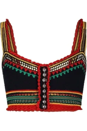 Paco rabanne Topp, Dam, S, Bomull, Marinblå Virkad Crop Top V-ringning