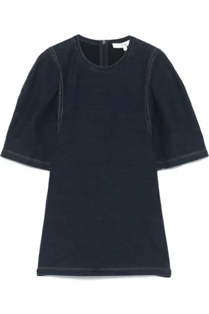 tibi Topp, Dam, S, Denim, Denim Skulpterad Shrunken T-shirt