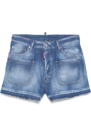Dsquared2 Shorts, Dam, 2Xs, Denim, Blå Knappgylf Klassiska Fem Fickor