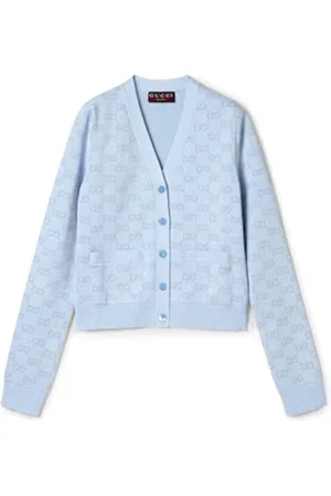 Gucci Stickade tröjor & koftor, Dam, S, Bomull, Blå V-ringad Cardigan Sweater