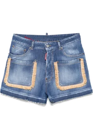 Dsquared2 Shorts, Dam, XS, Denim, Blå Knappgylf Klassiska Fem Fickor