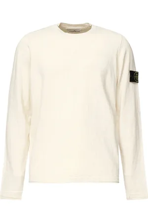 Stone Island Stickade tröjor & koftor, Herr, M, Vit Tröja med Platta Detaljer