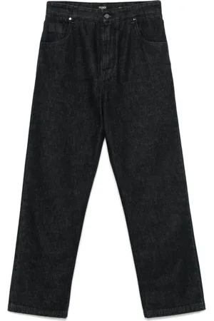 Fendi Byxor, Herr, W31, Svarta Klassiska Byxor med Logopatch