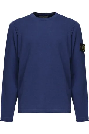Stone Island Stickade tröjor & koftor, Herr, XL, Blå Tröjor med Platta Detaljer