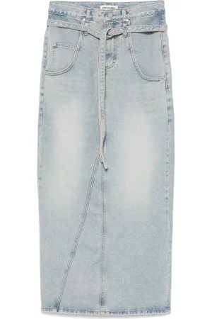 Low Classic Kjol, Dam, M, Denim, Ljusblå Knäppt Kjol med Fickor