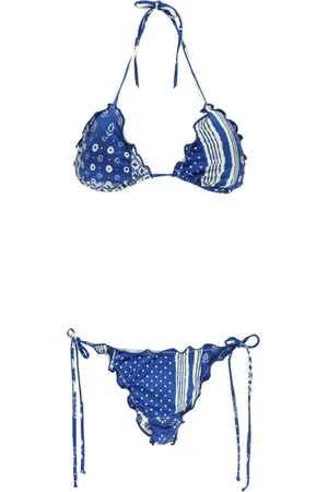 MC2 SAINT BARTH Badkläder, Dam, M, Blå Indigo Bikini Triangel Topp Volanger