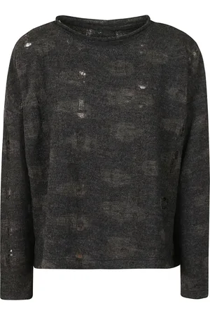 YOHJI YAMAMOTO Stickade tröjor & koftor, Dam, M, Förstörd Ullblandning Krage Kort Ärm