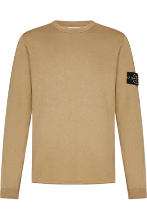 Stone Island Stickade tröjor & koftor, Herr, S, Bomull, Ribbstickad Tröja med Emblem