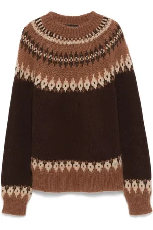 Dsquared2 Stickade tröjor & koftor, Herr, L, Brun Tröja Intarsia Rund Hals Ull