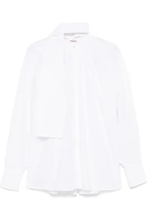 Plan C Blusar & Skjortor , Dam, XS, Bomull, Vit Blus med Halsduk Detalj