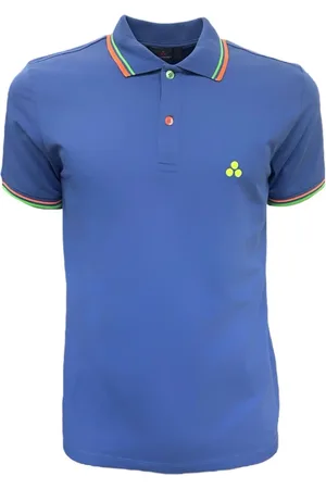 Peuterey Topp, Herr, L, Bomull, Fluo Logo Pikétröja Blå Bomull