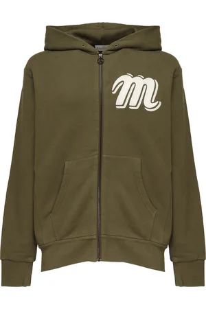 Moncler Sweatshirts & Hoodies, Herr, XL, Bomull, Militärgrön Bomullströja med Huva
