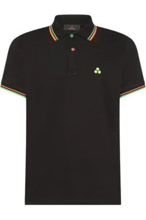 Peuterey Topp, Herr, M, Bomull, Svart Pikétröja med Fluorescerande Logotyp