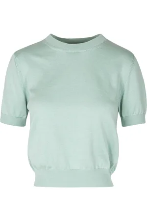 Daniele Fiesoli Stickade tröjor & koftor, Dam, L, Bomull, Bomull T-shirt med ribbade detaljer