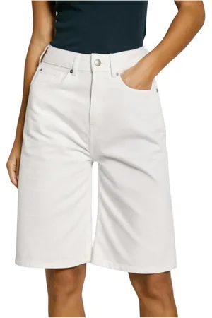 Pepe Jeans Shorts, Dam, W30, Denim, Vita denim Bermuda shorts för kvinnor