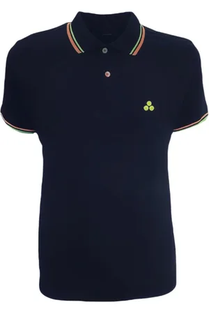 Peuterey Topp, Herr, L, Bomull, Blå Polo Tröja med Fluorescerande Logotyp