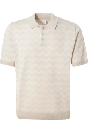 ELEVENTY Topp, Herr, XL, Bomull, Zigzag Polo Shirt Sand/White Bomull