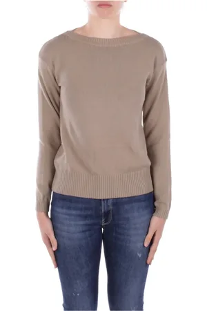 Max Mara Stickade tröjor & koftor, Dam, M, Bomull, Logo Front Sweater Sand