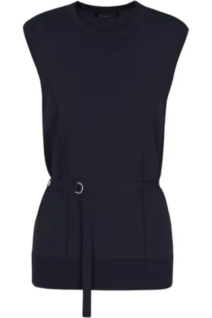Armani Exchange Topp, Dam, M, Ärmlös Mörkblå Ribbstickad Topp