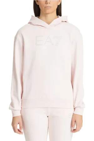 EA7 Sweatshirts & Hoodies, Dam, S, Bomull, Enkel hoodie med huva, logotyp och strass
