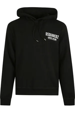 Dsquared2 Sweatshirts & Hoodies, Herr, M, Bomull, Svart Logotyp Tryckad Huvtröja