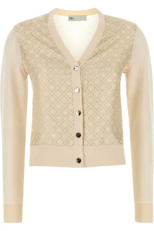 Tory Burch Stickade tröjor & koftor, Dam, S, Ivory Ull Kofta Stickat