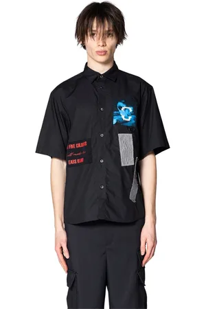 UNDERCOVER Skjorta, Herr, 2Xl, Bomull, Svart Bomullspoplin Skjorta med Grafiska Applikationer