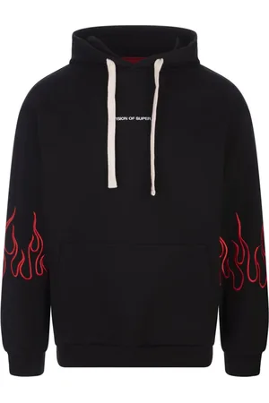 Vision Of Super Sweatshirts & Hoodies, Herr, L, Bomull, Svart huvtröja med röda flammor