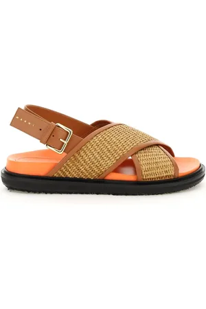 Marni Skor, Dam, 36 EU, Läder, Raffia och lädersandaler