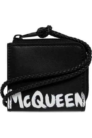 Alexander McQueen Accessoarer, Herr, ONE Size, Läder, Svart Graffiti Logo Plånbok Läder Italien