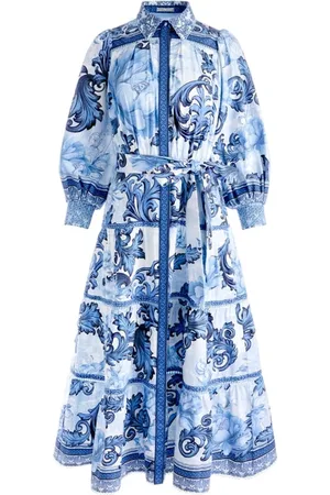 ALICE+OLIVIA Klänning, Dam, M, Blå Midi Klänning med Midjebälte