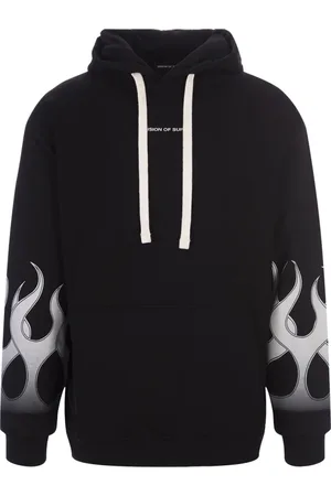 Vision Of Super Sweatshirts & Hoodies, Herr, XS, Bomull, Svart bomullströja med ikoniska flammor