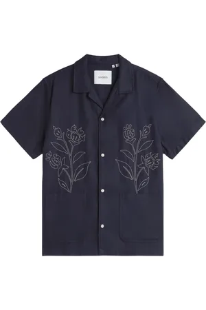 Les Deux Skjorta, Herr, XL, Bomull, Blommig Broderad Sommar Skjorta