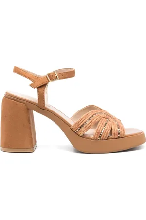 Liu Jo Skor, Dam, 36 EU, Läder, Brun Spänne Sandaler Hög Blockklack