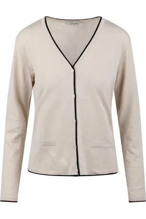Max Mara Stickade tröjor & koftor, Dam, S, Kontrast Trim Ull V-ringad Kofta