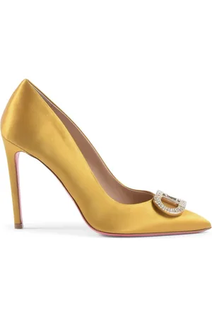 DEE OCLEPPO Skor, Dam, 37 EU, Läder, Gul Satin Kristall Logo Pumps