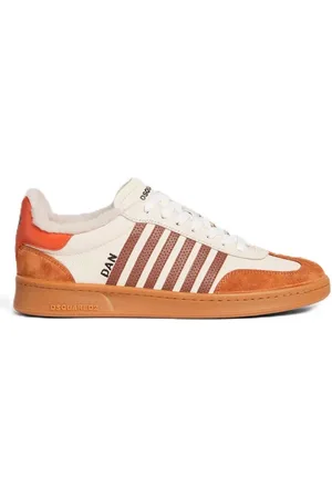 Dsquared2 Skor, Herr, 41 EU, Läder, Beige/bruna lädersneakers med logotyp