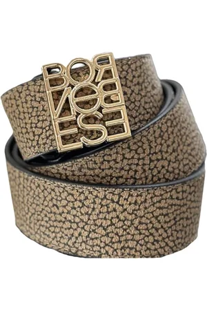 Borbonese Accessoarer, Dam, L, Läder, Naturlig/svart läderdam bälte med logotyp