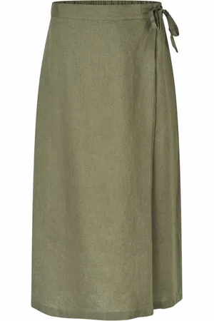 Masai Kjol, Dam, XL, Linne, Grön Linne Wrap Kjol Klassisk Stil