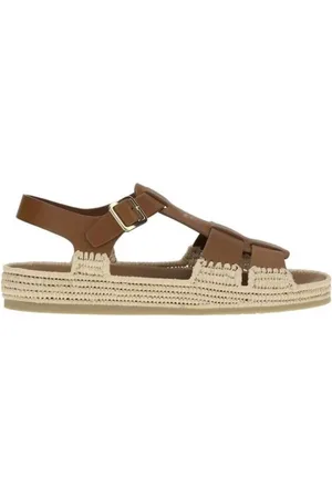 Prada Skor, Dam, 39 EU, Läder, Raffia Sandaler med Justerbar Rem