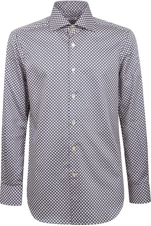 Kiton Skjorta, Herr, M, Bomull, Regular Fit Mönstrad Skjorta med Fransk Krage