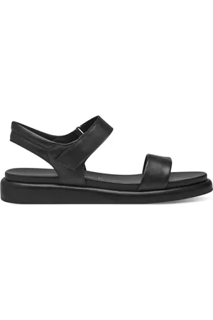 Marco Tozzi Skor, Dam, 42 EU, Läder, Svarta platta sandaler för kvinnor