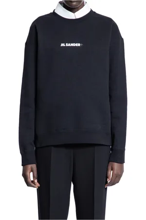 Jil Sander Sweatshirts & Hoodies, Dam, L, Bomull, Svart Bomull Crewneck Sweatshirt Oversized Boxy Fit