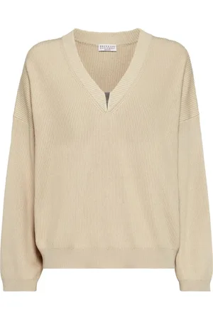 Brunello Cucinelli Stickade tröjor & koftor, Dam, XS, Läder, Vit Tröja Damkläder
