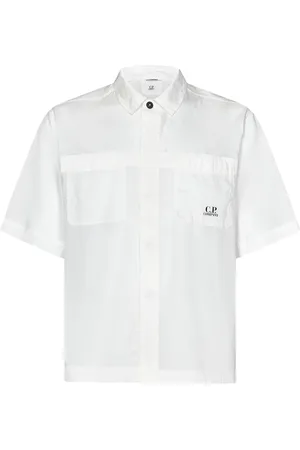 C.P. Company Skjorta, Herr, M, Bomull, Vit Logo Print Boxy Fit Skjorta